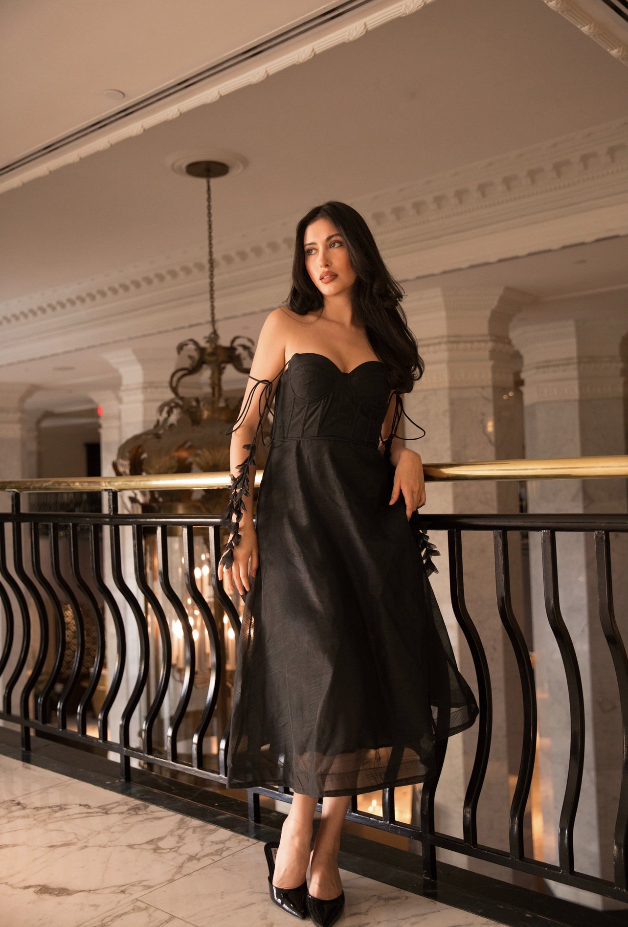 The Black Ruffle Midi Dress