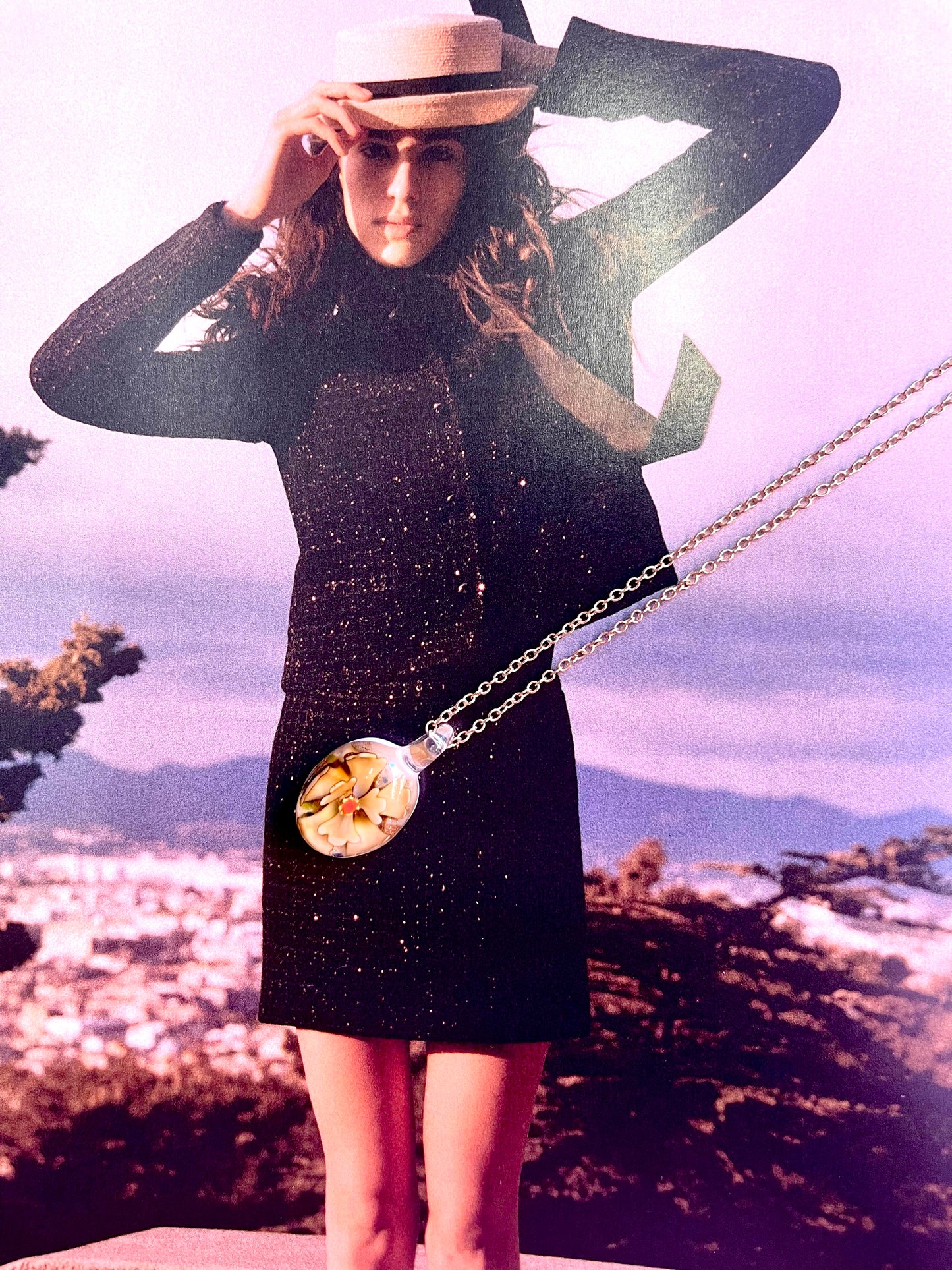 Floral Glass Pendant Necklace