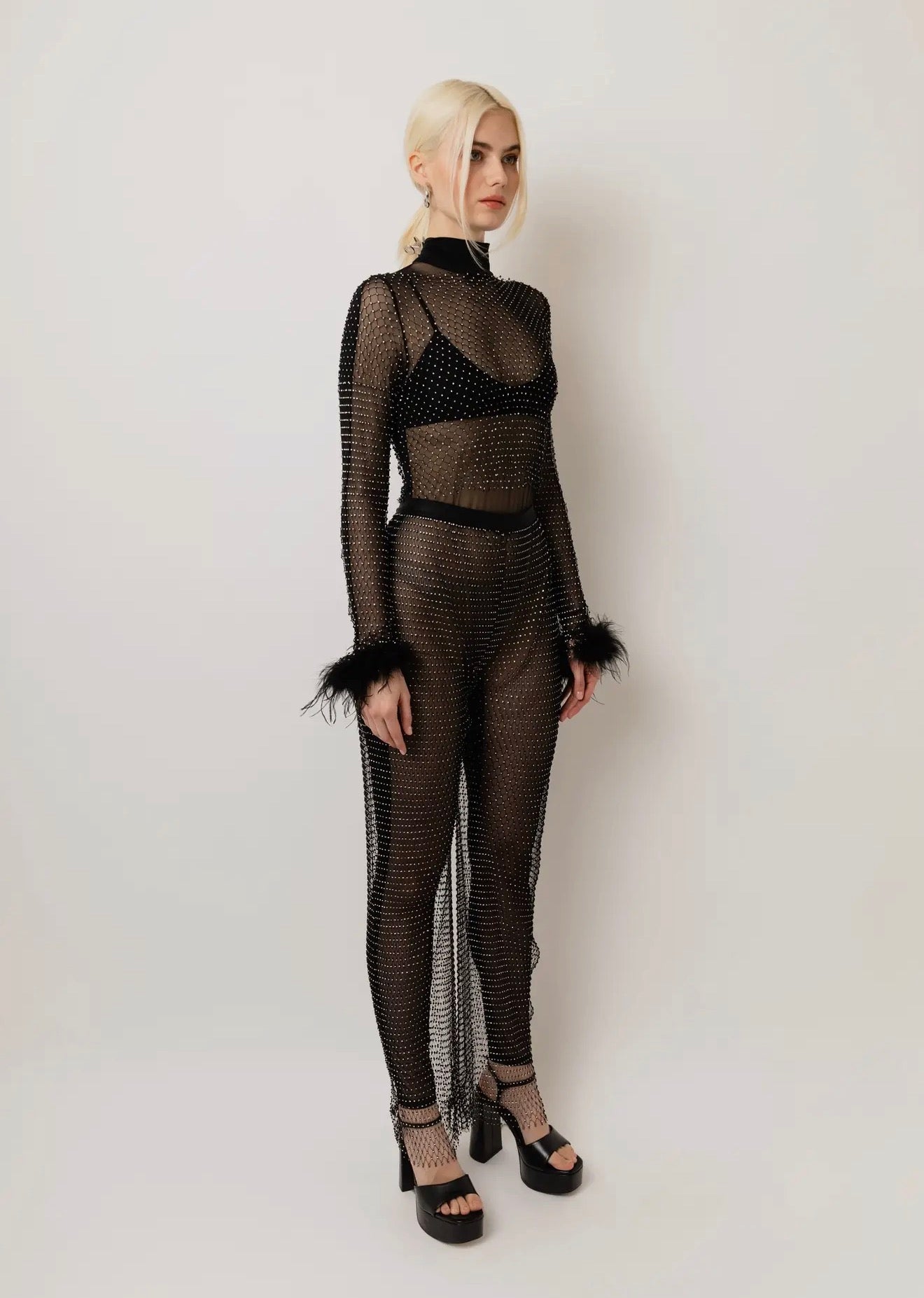 Rhinestone Mesh Pants