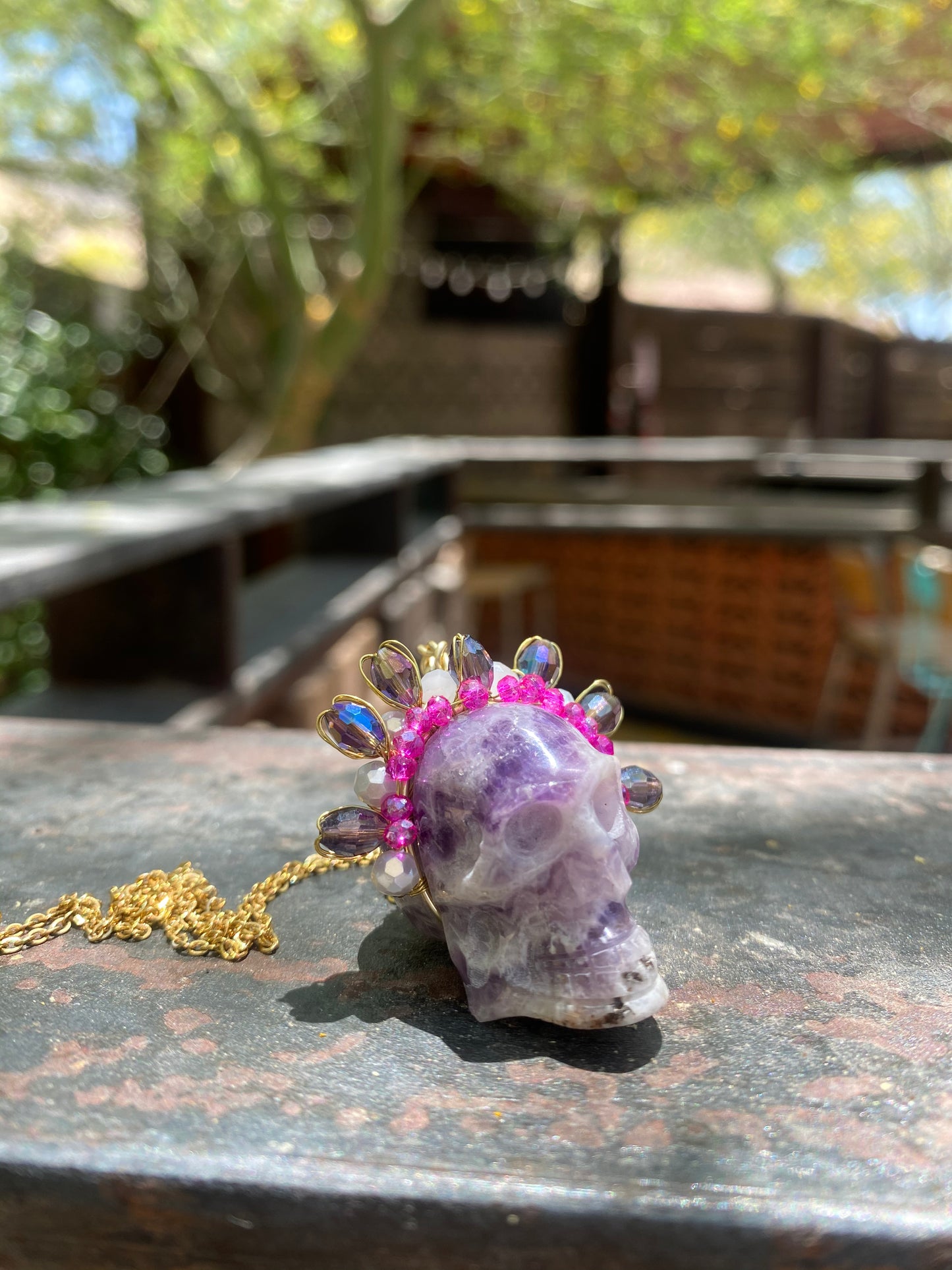 Crown Skull Amethyst Necklace