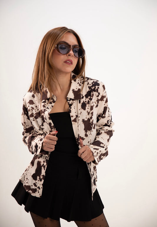 Cow Print Button-Up Top