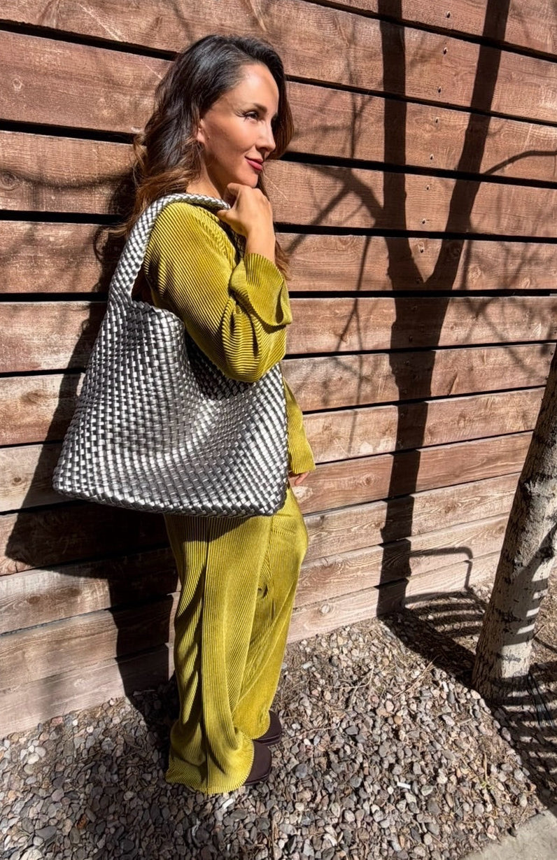 Luna Woven Oversized Tote - Charcoal