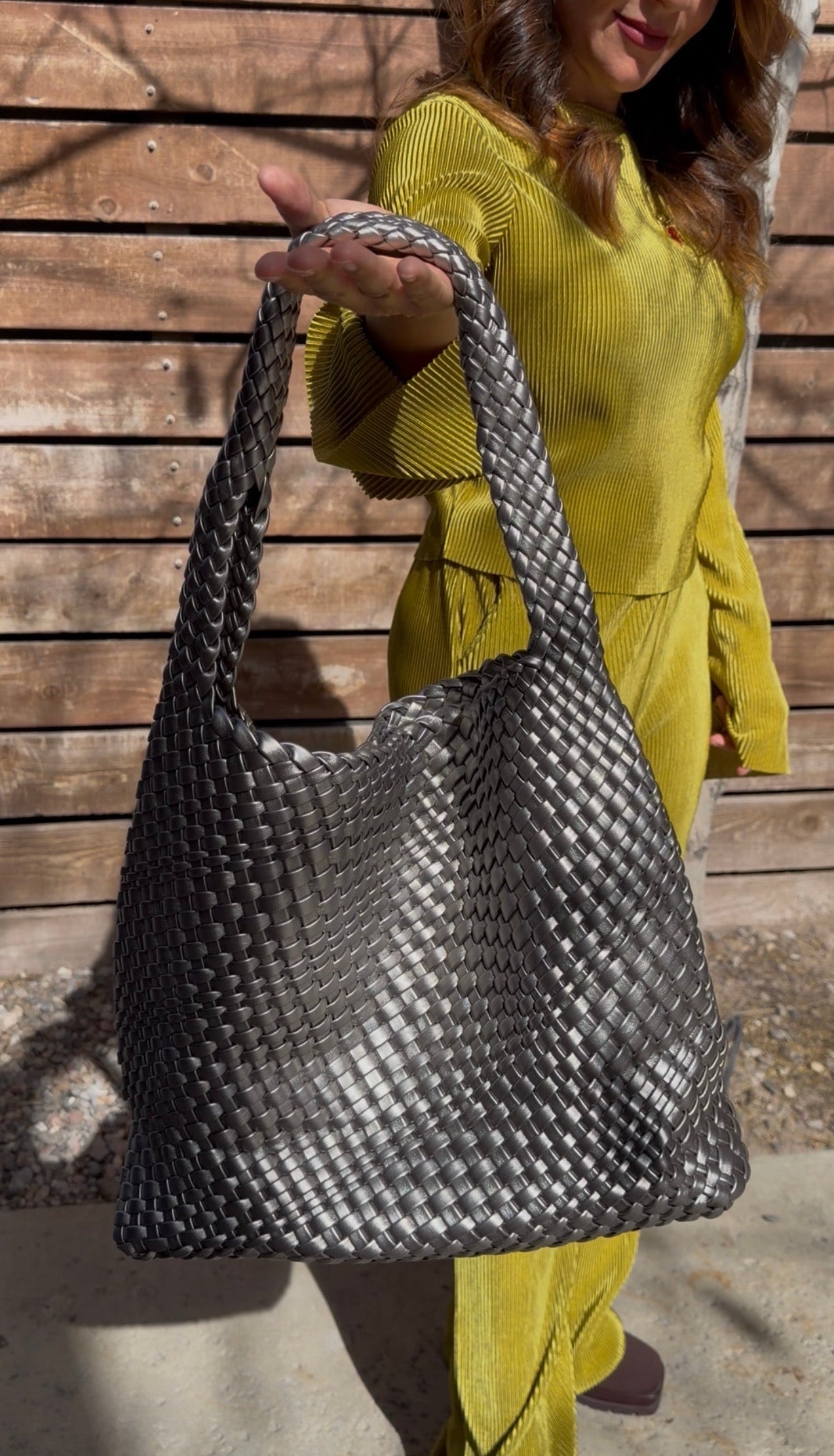 Luna Woven Oversized Tote - Charcoal