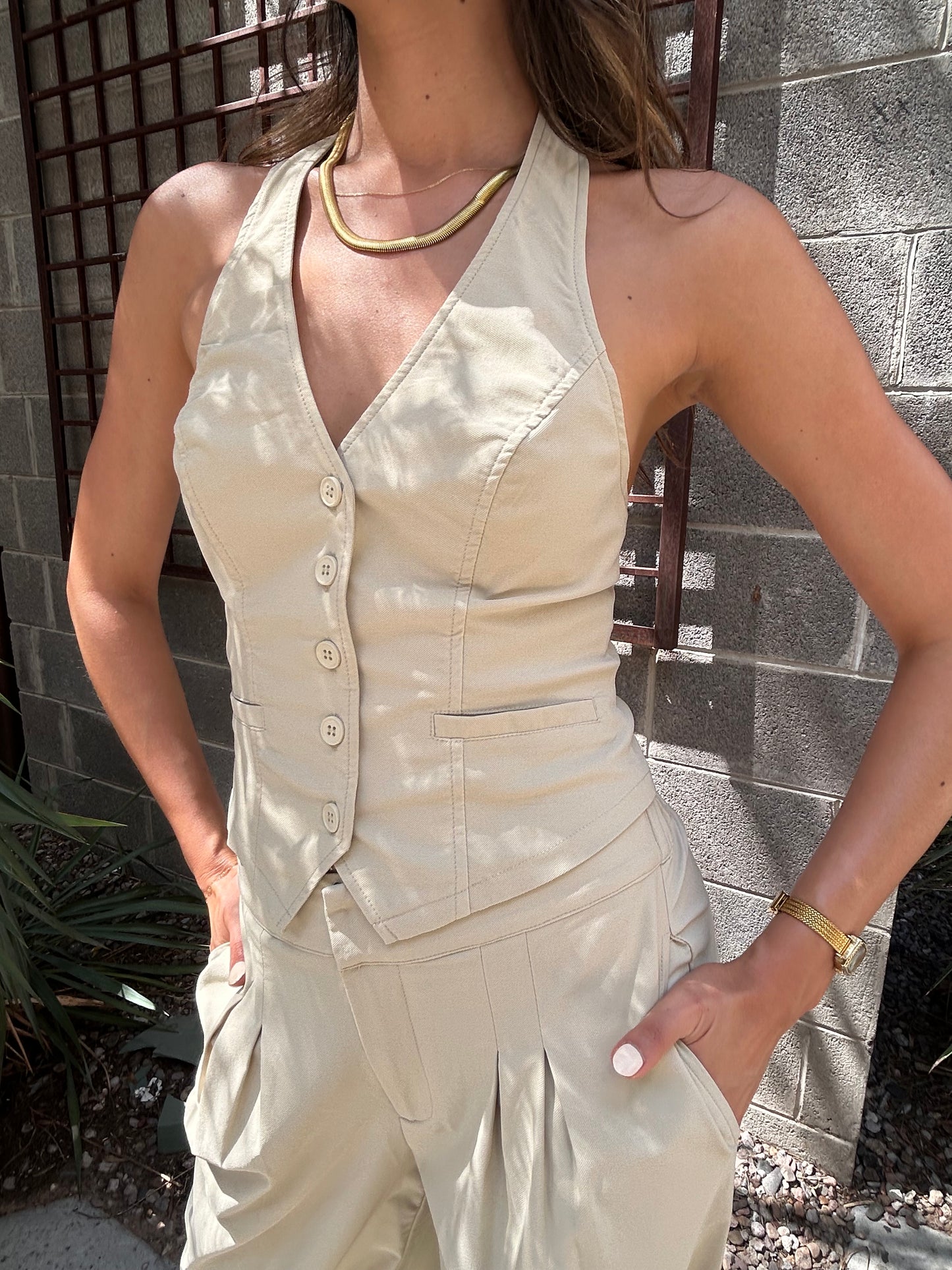 Oasis Cream Vest Set (Top)