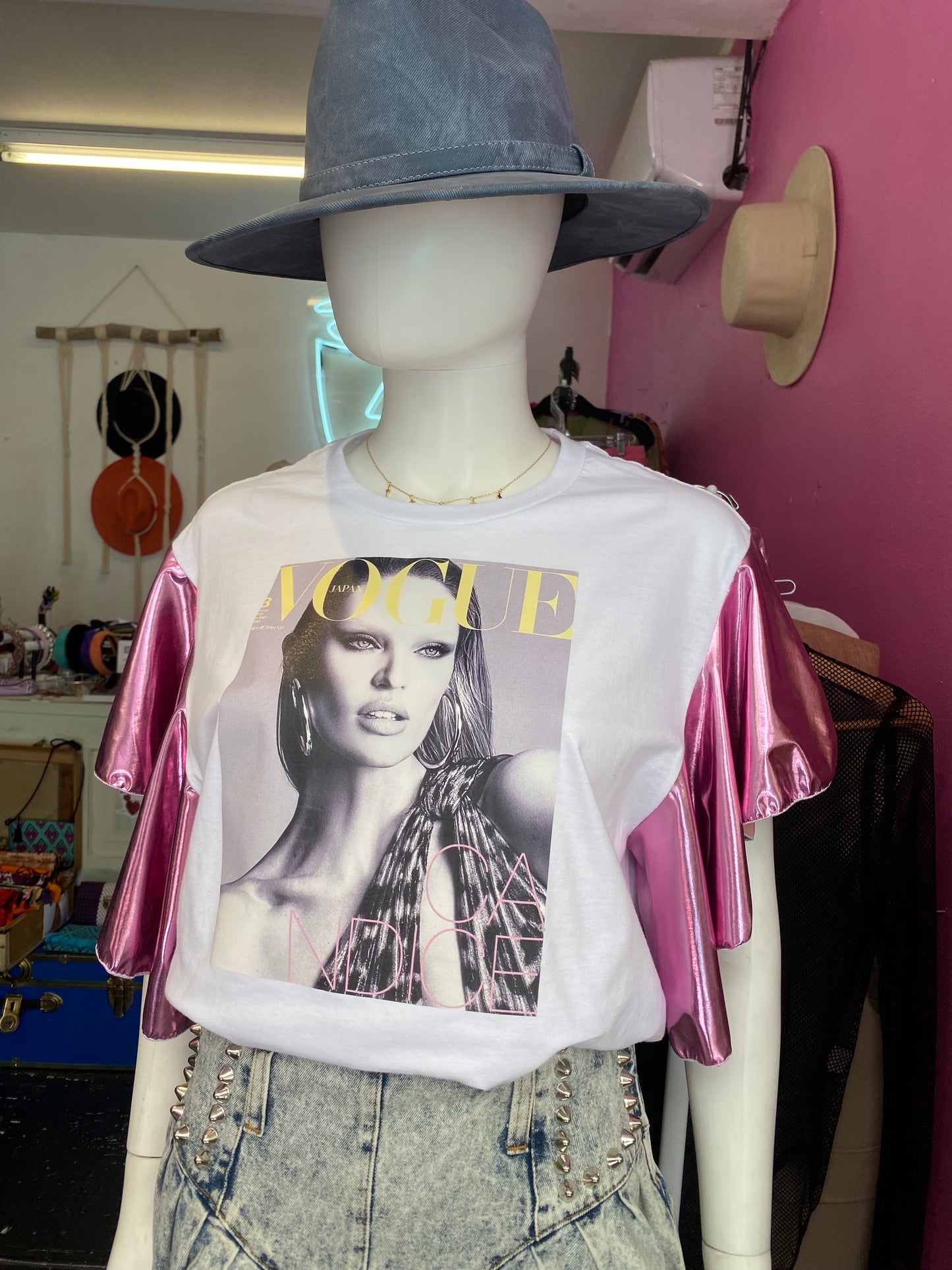 Vogue Metallic Pink Sleeves Tee