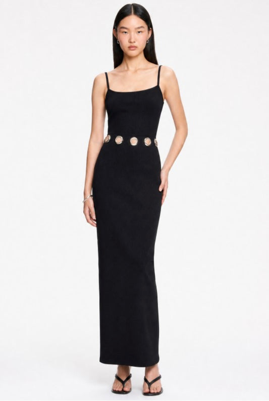 Grommet Ribbed Maxi Dress