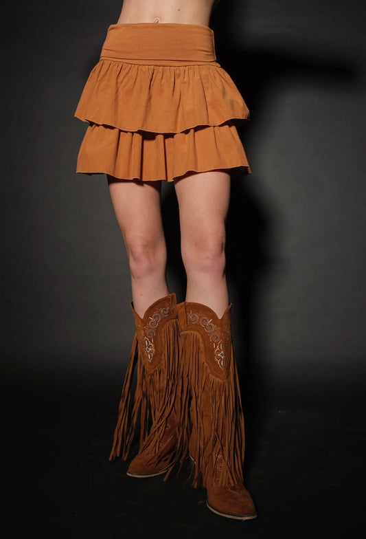 Western Rust Ruffle Skirt