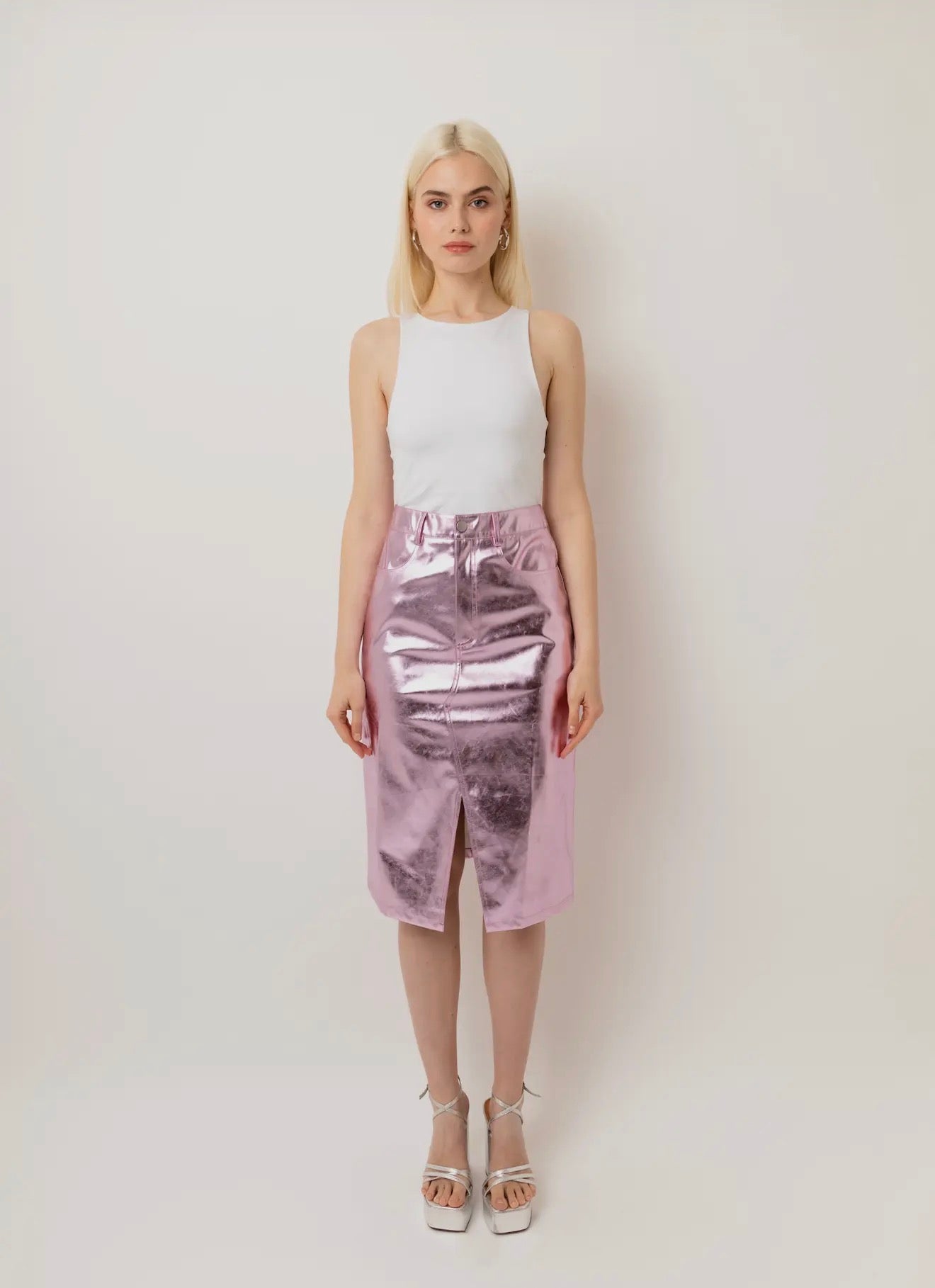 Pink Metallic High Waisted Skirt
