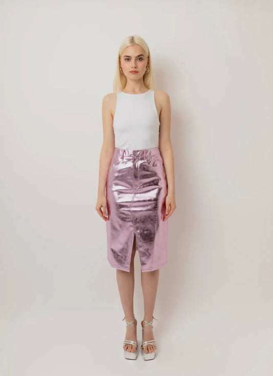 Pink Metallic High Waisted Skirt