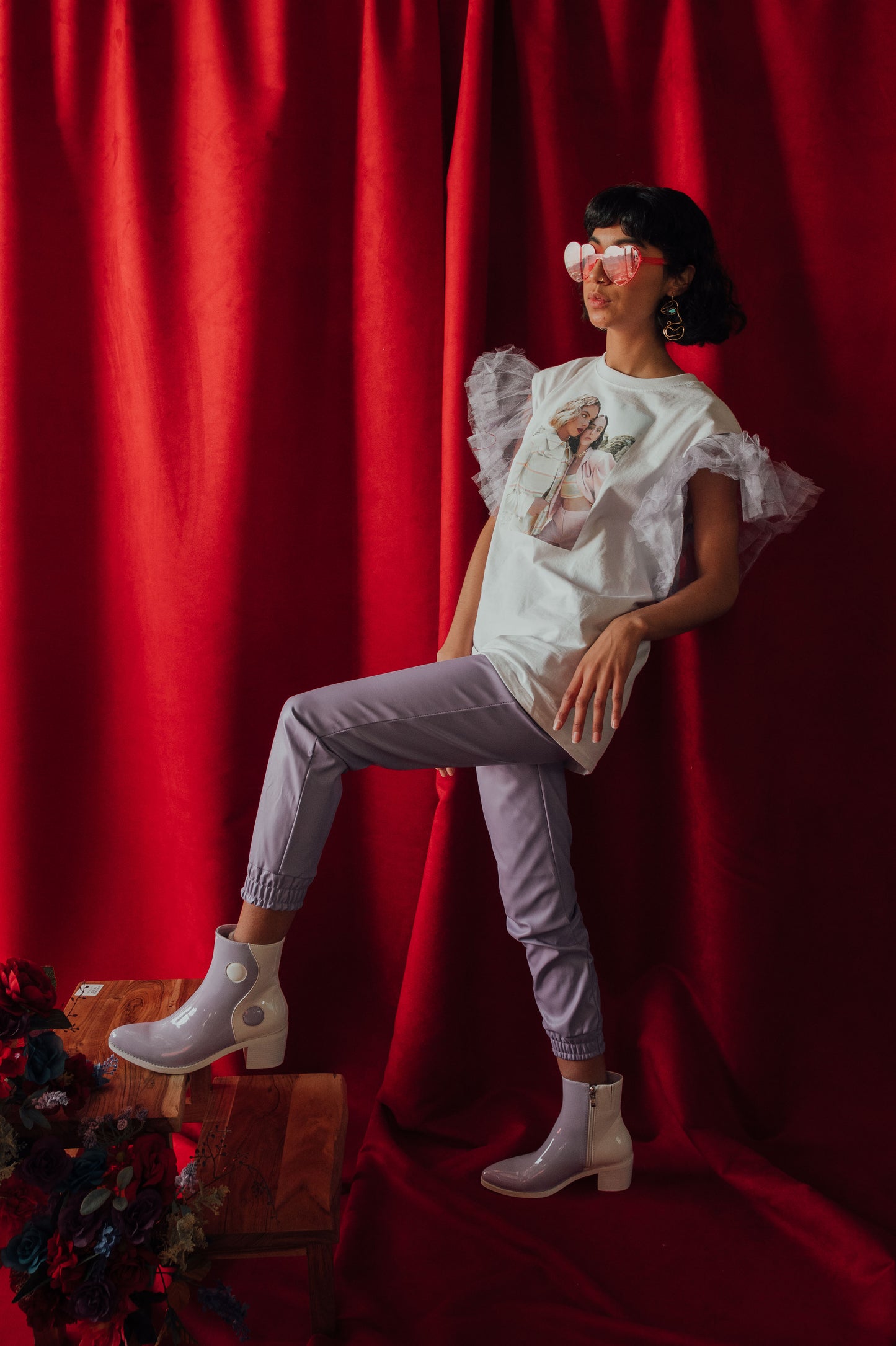 Lilac Tulle Sleeves Blouse