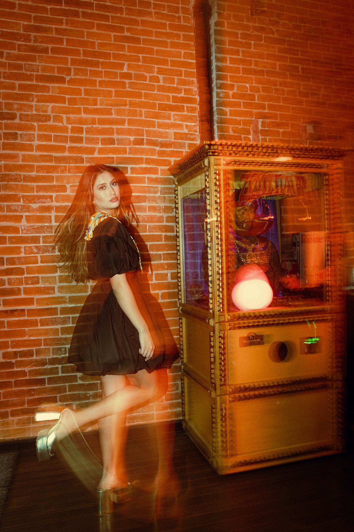 Print Collar Puff Mini Dress