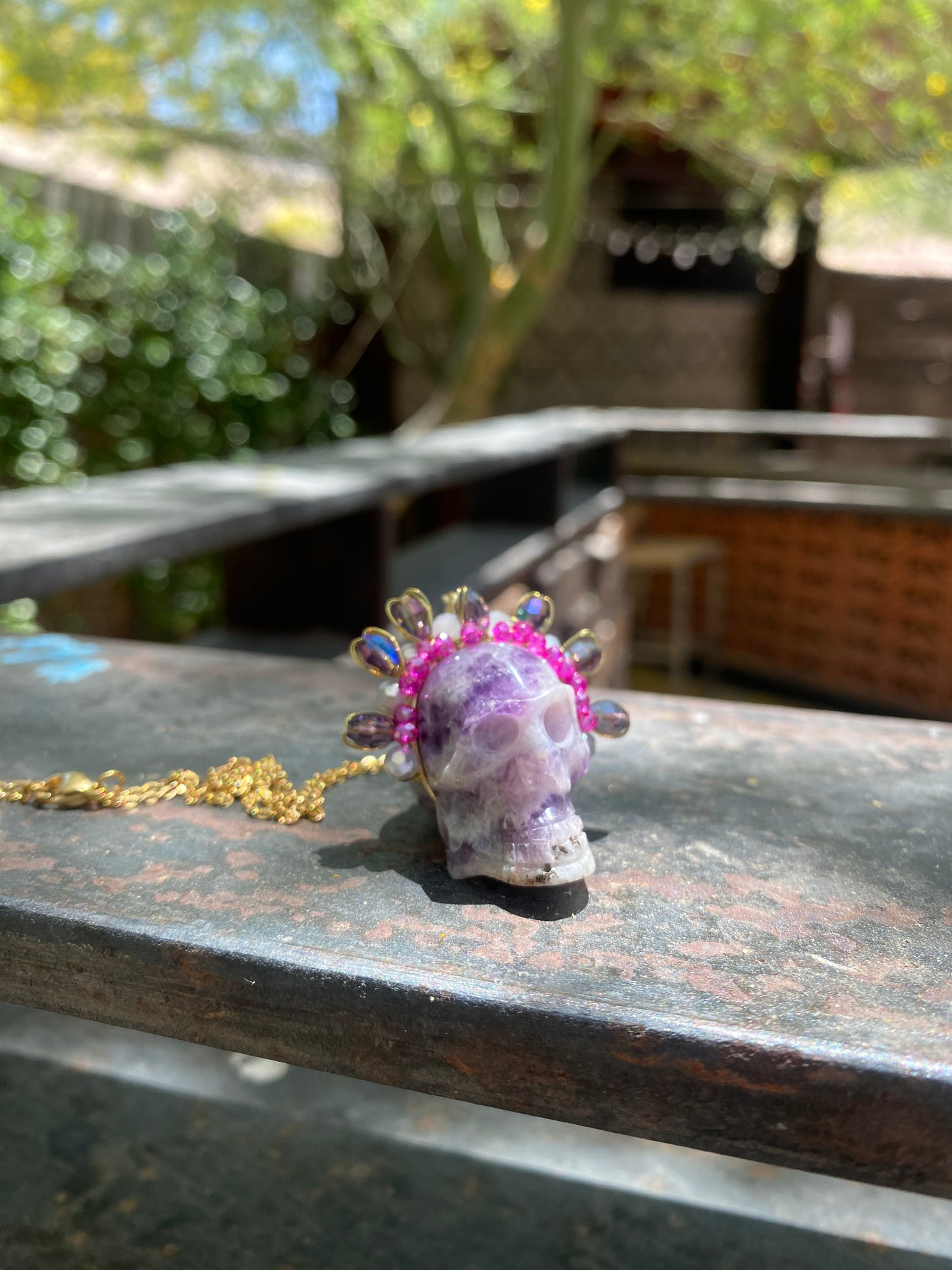 Crown Skull Amethyst Necklace