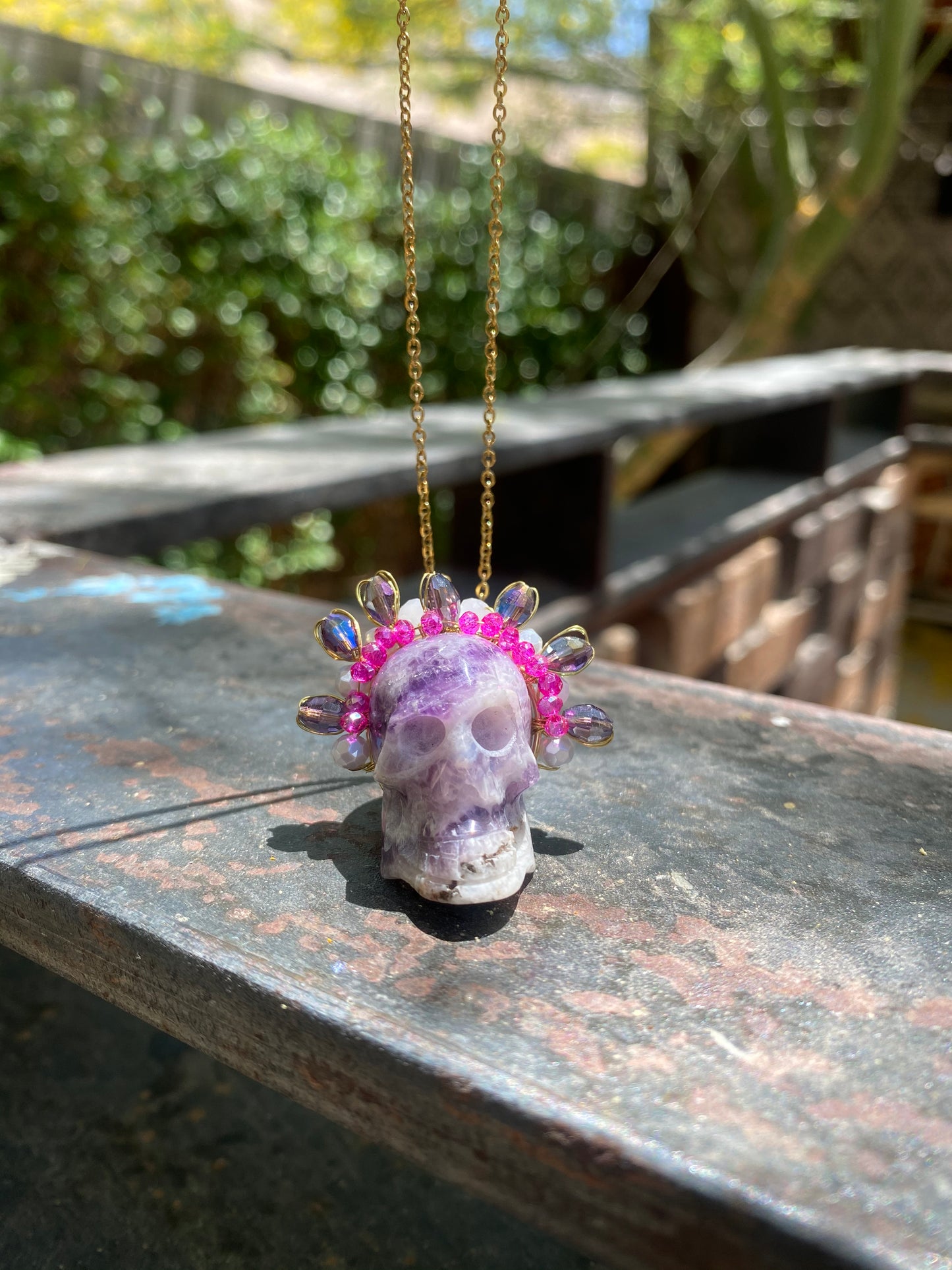 Crown Skull Amethyst Necklace